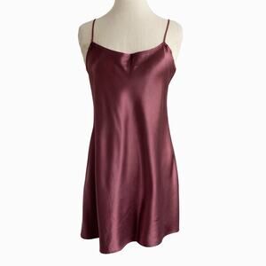 Contempo Casuals Burgundy Satin Slip Dress Spaghetti Strap Mini 90s Vintage S